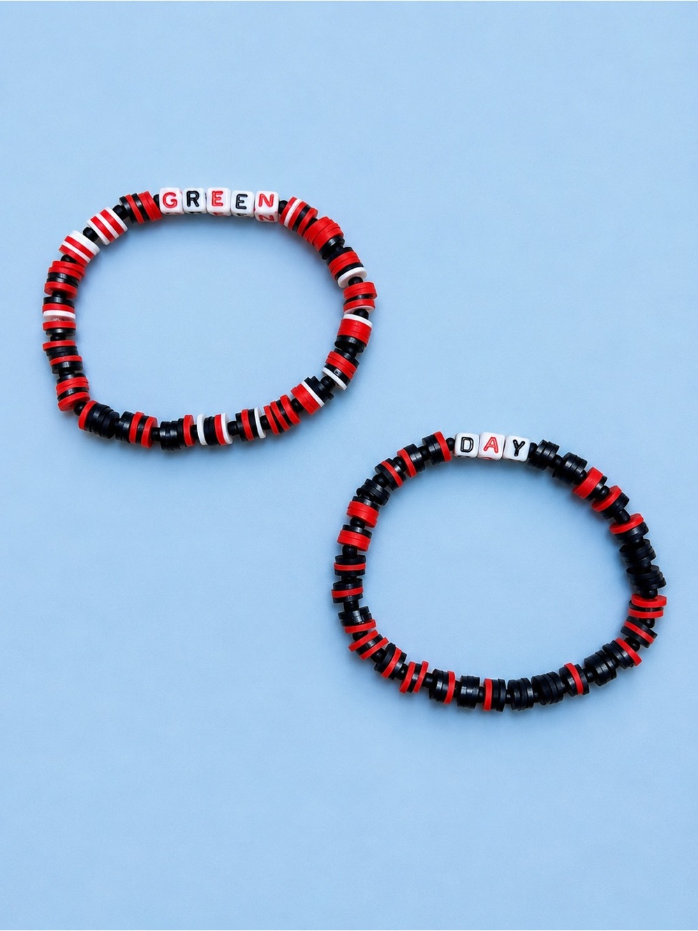 Green Day Inspired Red Black & White Beaded Bracelet Set